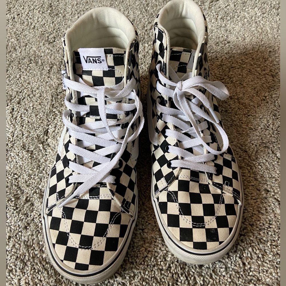 Checkered High Top Vans Sneakers - Size 10